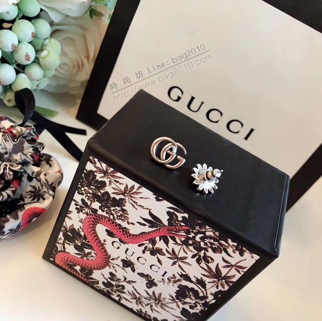 GUCCi飾品 古馳S925銀針耳飾耳環 Gucci雙G花朵鉚釘不對稱耳釘  zgbq1209